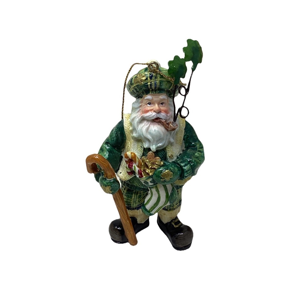 VINTAGE IRISH SANTA with Candy Stocking Christmas Ornament 4" Tall